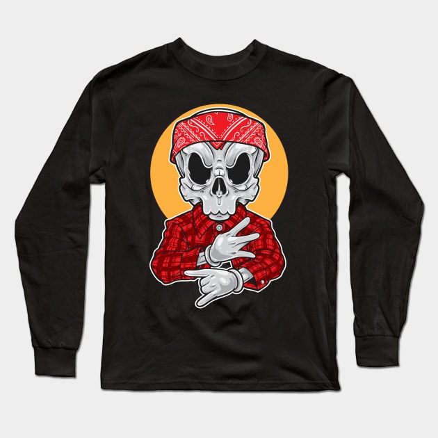 Gangsta Skull Long Sleeve T-Shirt by TomCage